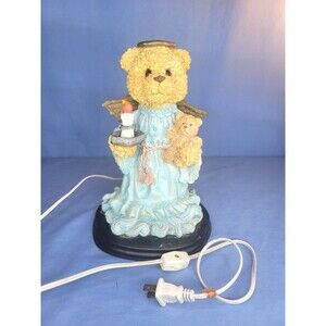 Angel Teddy Bear w/Cub Lamp Vintage Cherished Mama Bear & Baby Bear Night Light
